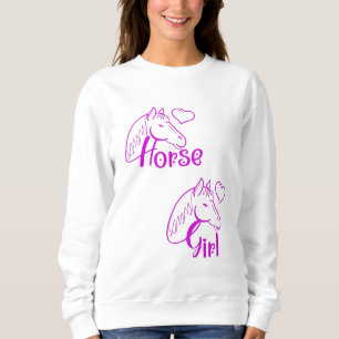 Horse Girl in Purple with Horse Head Font Sweatshirt