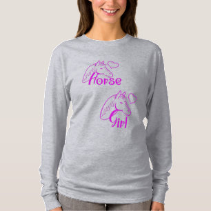Horse Girl in Purple with Horse Head Font T-Shirt