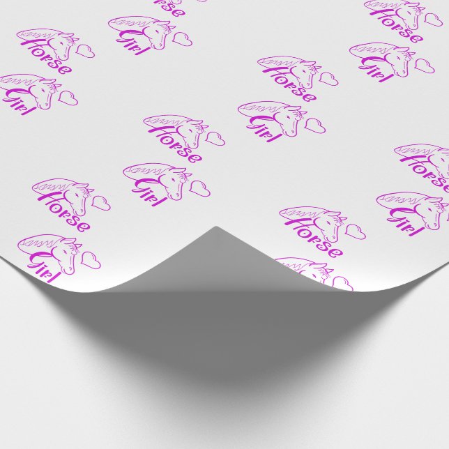 Horse Girl in Purple with Horse Head Font Wrapping Paper (Corner)