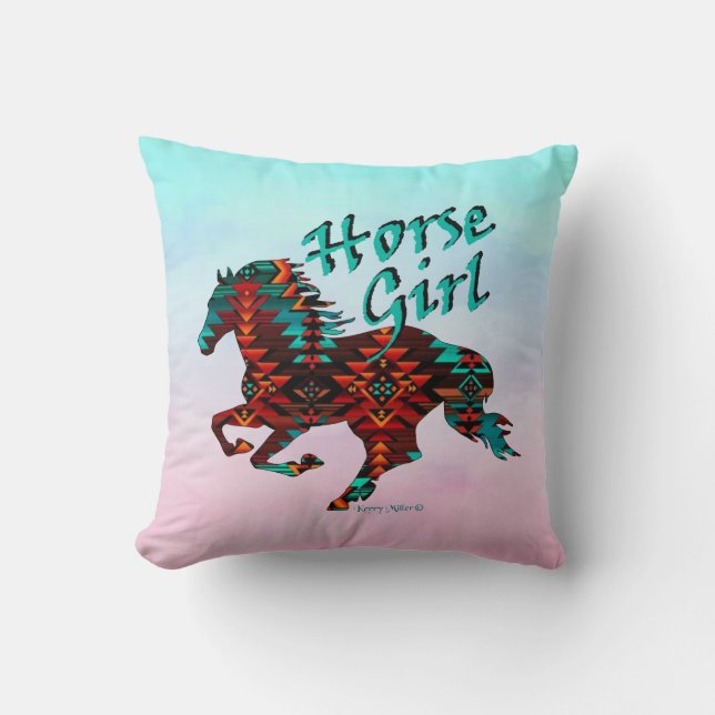 Horse Girl, Southwest Horse Throw Pillow (Front)