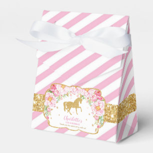 Horse Gold Glitter Pink Floral Thank You Birthday Favor Box