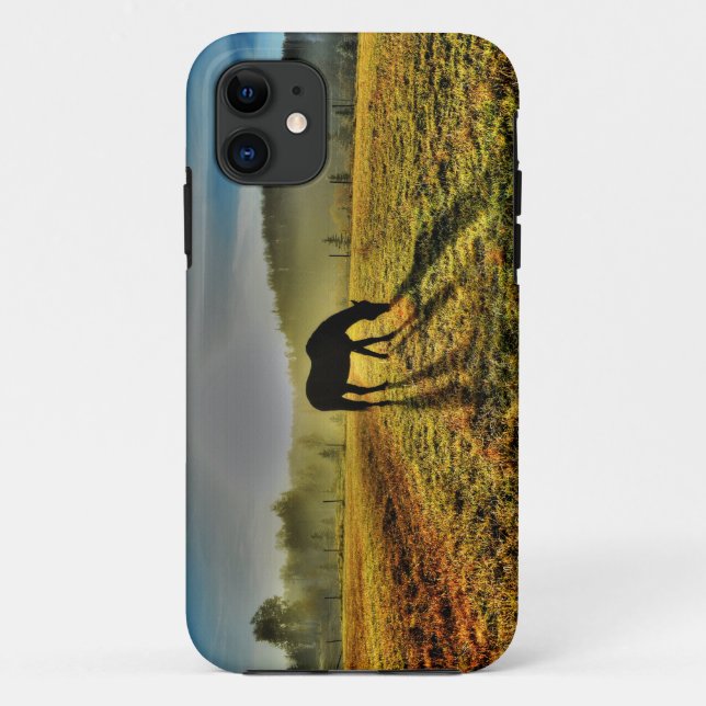 Horse Grazing at Sunrise in Misty Field Photo Case-Mate iPhone Case (Back)