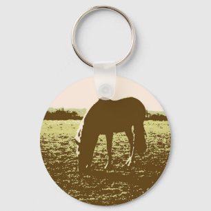 Horse Grazing Pop Art Keychain