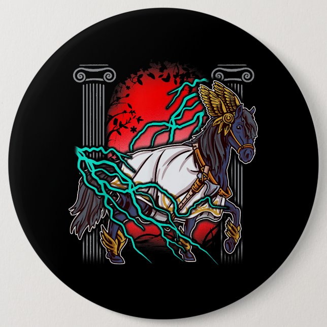 Horse Greek Myths Zeus Ancient Gods Equine Lightni 6 Inch Round Button (Front)