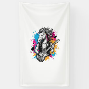 Horse Guitar Player Vintage Engraving T-Shirt Desi Banner