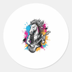 Horse Guitar Player Vintage Engraving T-Shirt Desi Classic Round Sticker
