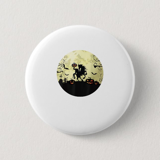 horse halloween headless horseman Pumpkin and moon 2 Inch Round Button (Front)