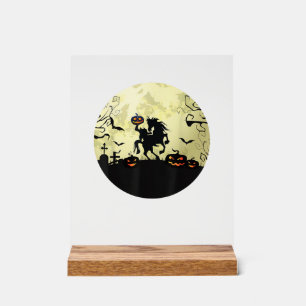 horse halloween headless horseman Pumpkin and moon Acrylic Sign