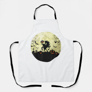 horse halloween headless horseman Pumpkin and moon Apron