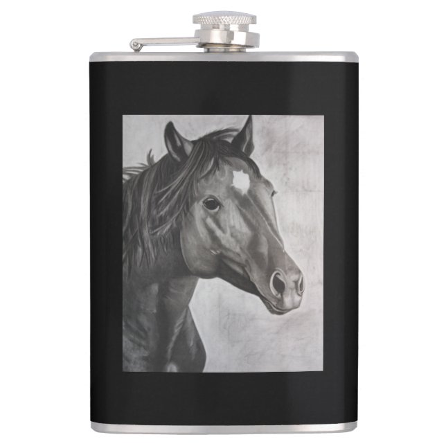 Horse Hand Drawn Art  Hip Flask (Front)