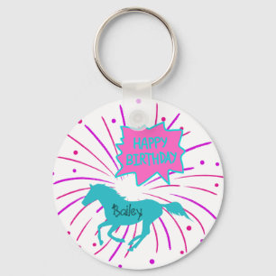 Horse Happy Birthday Pink Purple Turquoise   Keychain