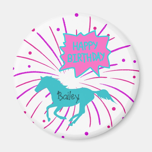 Horse Happy Birthday Pink Purple Turquoise  Magnet (Front)