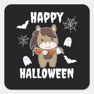 Horse Happy Halloween Pumpkin Bat Costume Square Sticker