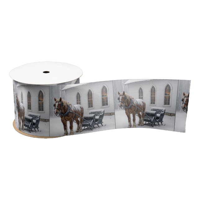 Horse Harnessed to a Sleigh By a Chapel Satin Ribbon (Spool)