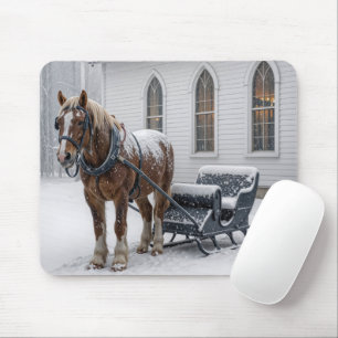 Horse Harnessed to a Sleigh By a Church Mouse Pad
