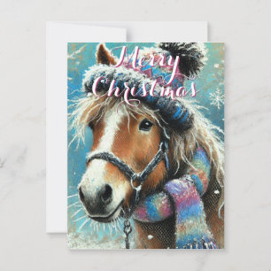 Horse Hat Scarf Snowflakes Personalized Christmas Postcard