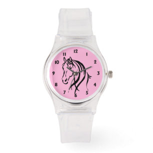 Horse Head Black Numbers Watch
