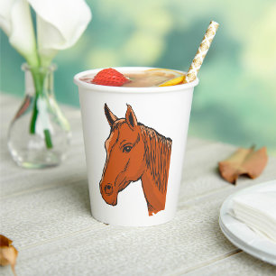 Horse Head Brown Farm Animal Paper Cups