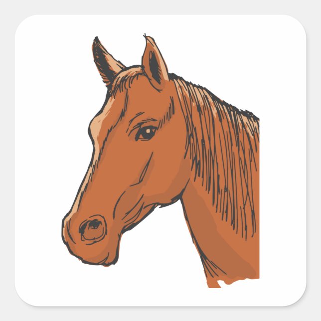 Horse Head Brown Farm Animal Square Sticker (Front)