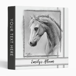 Horse head Charcoal drawing Equine art Name Text Binder