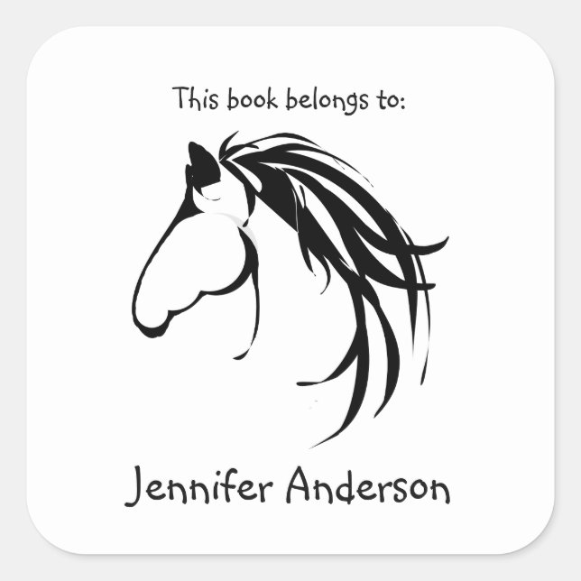 Horse Head Classic Modern Logo Custom Bookplate Square Sticker (Front)