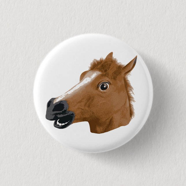 Horse Head Creepy Mask 1 Inch Round Button (Front)