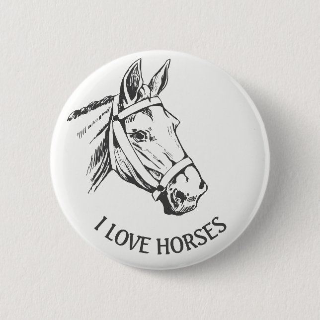 Horse-head drawing with harness 2 inch round button (Front)