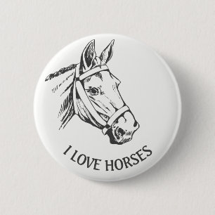 Horse-head drawing with harness 2 inch round button