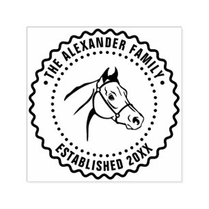 Horse Head Line Art FF Family Name Date Estd Self-inking Stamp