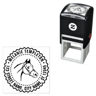 Horse Head Line Art FF Name Return Address Self-inking Stamp