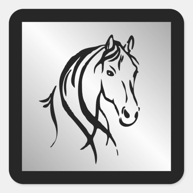 Horse Head on Silver Square Sticker (Front)