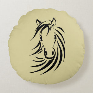 Horse Head on Tan Round Pillow