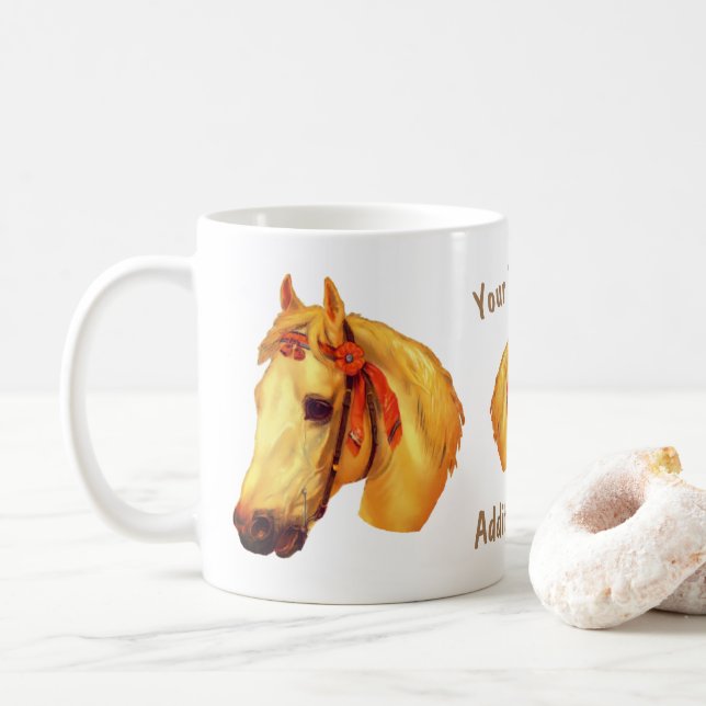 Horse Head Vintage Art Personalized  Coffee Mug (With Donut)