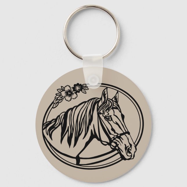 Horse head with flowers  keychain (Front)
