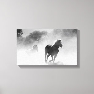 Horse Herd   Black and White Canvas Print