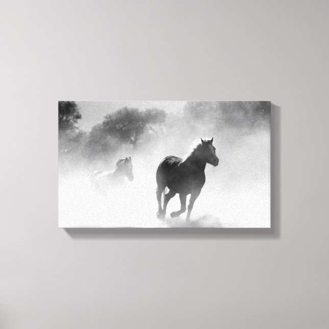 Horse Herd | Black and White Canvas Print (Front)