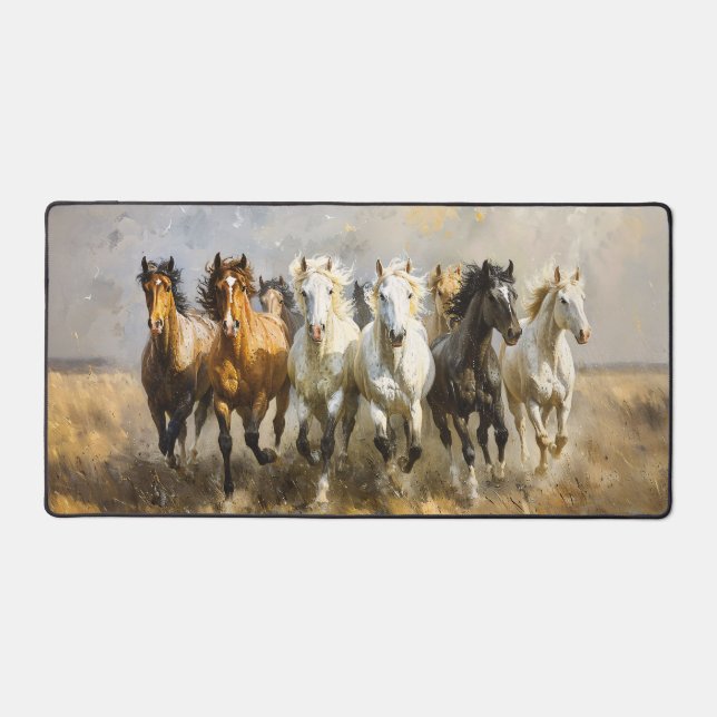 Horse Herd Galloping Mustang Painting Desk Mat (Front)