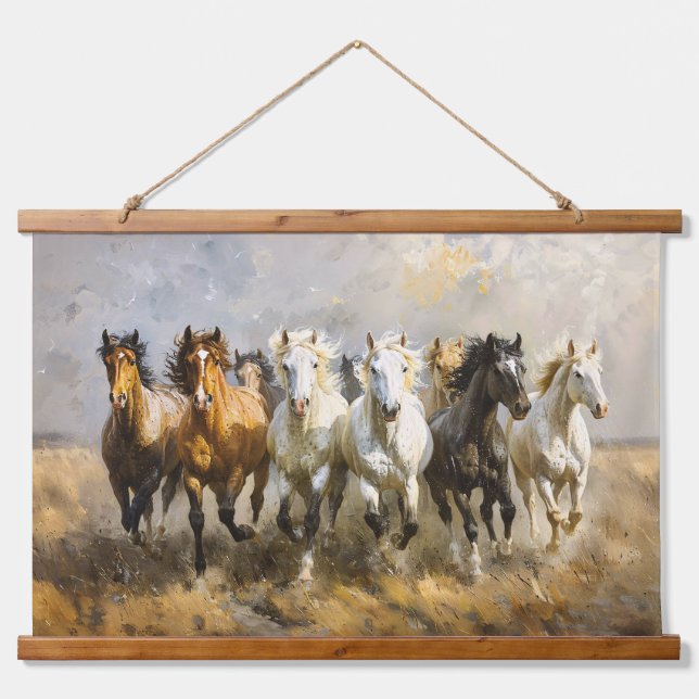 Horse Herd Galloping Mustang Painting Hanging Tapestry (Front)