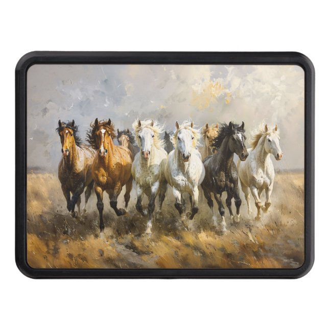 Horse Herd Galloping Mustang Painting Trailer Hitch Cover (Front)