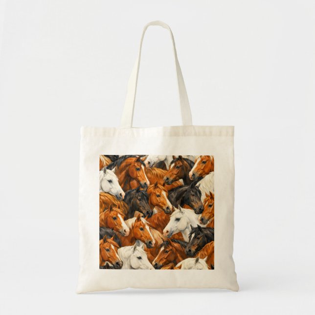 Horse Herd Portrait Pattern Tote Bag (Front)
