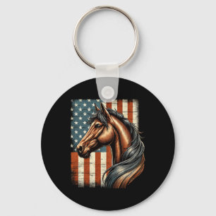 Horse Horseback Riding Western Farm American Flag Keychain