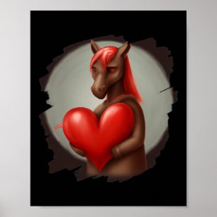 Horse Hugging Heart Valentines Day Horseback Ridin Poster