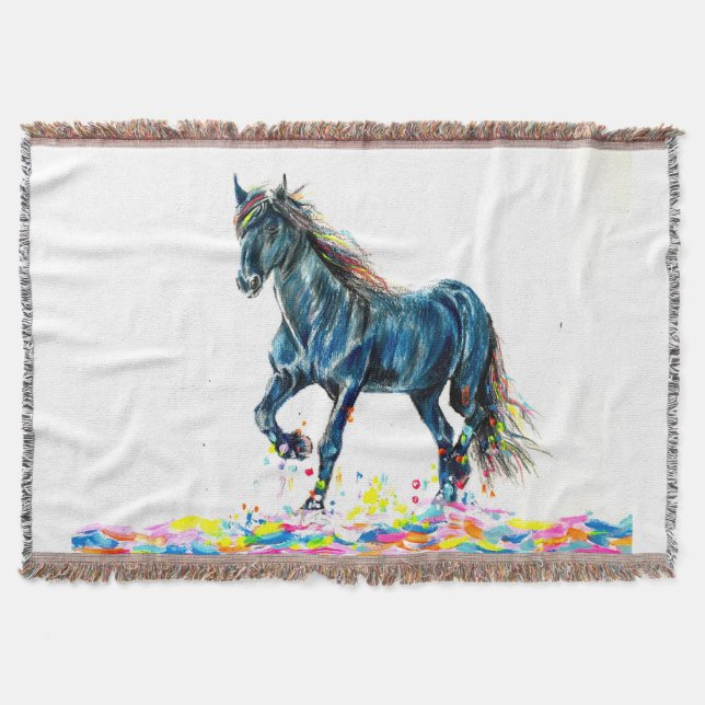 Horse in a Colour Run Throw Blanket (Front)
