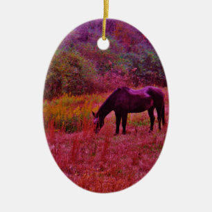 Horse in a Kaleidoscope Coloured Field Ceramic Ornament