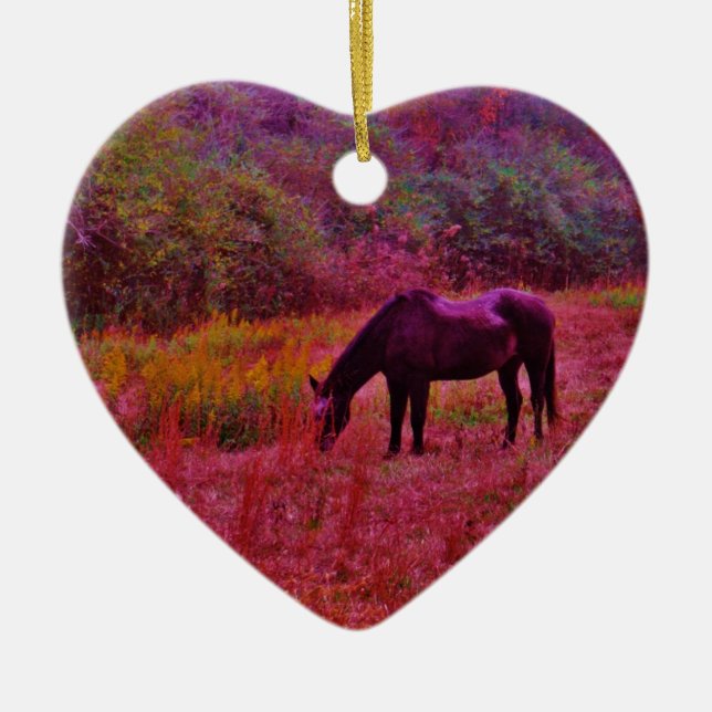 Horse in a Kaleidoscope Coloured Field Ceramic Ornament (Front)