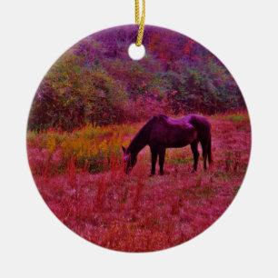 Horse in a Kaleidoscope Coloured Field Ceramic Ornament