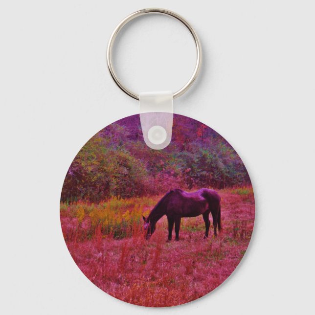 Horse in a Kaleidoscope Coloured Field Keychain (Front)