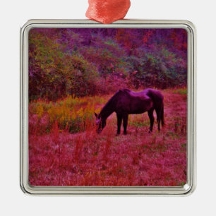 Horse in a Kaleidoscope Coloured Field Metal Ornament