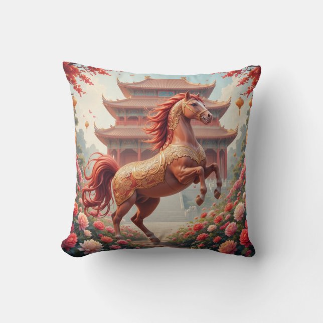 Horse in china year  throw pillow (Front)