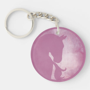 Horse in Circle - Pink Keychain